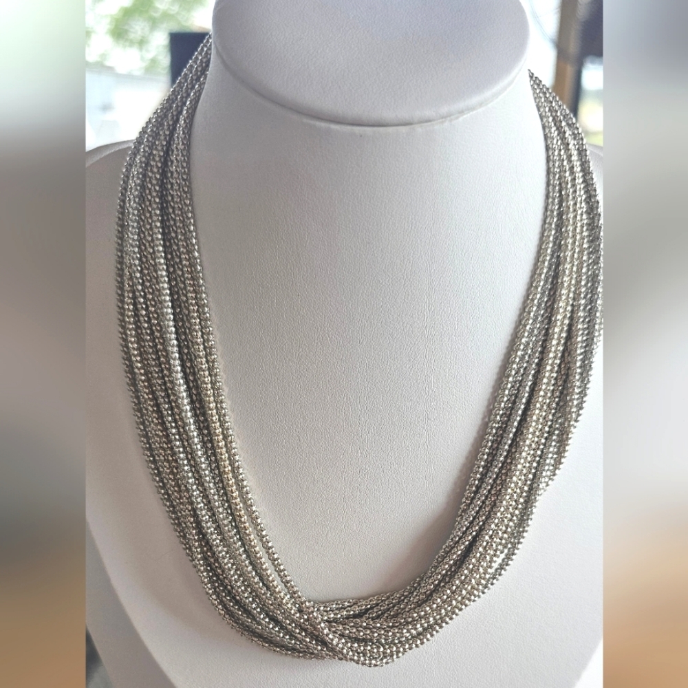 Mesh Multi Layer Silver Necklace - image 1